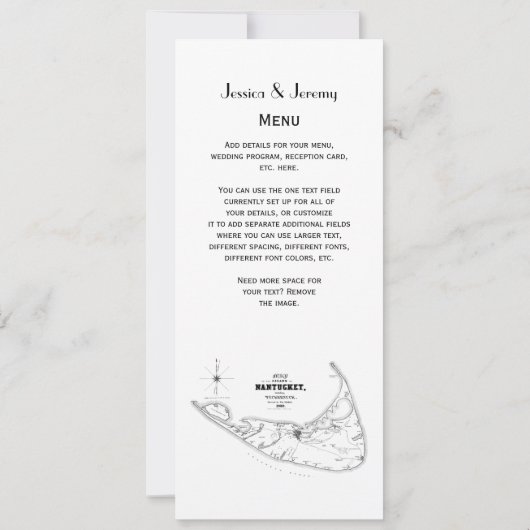 Nantucket Island MA  Map Black Kaart (Achterkant)