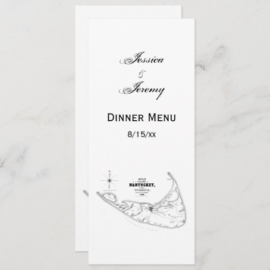 Nantucket Island MA  Map Black Kaart (Voorkant / Achterkant)