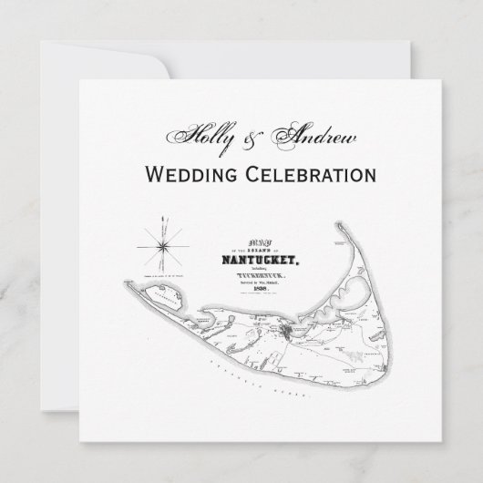 Nantucket Island MA Map Black Kaart (Voorkant)