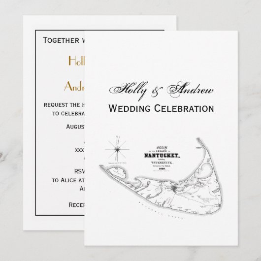 Nantucket Island MA  Map Black Kaart (Voorkant / Achterkant)