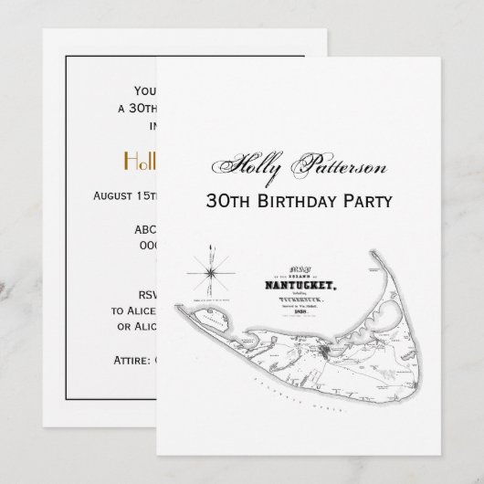 Nantucket Island MA Map Black Kaart (Voorkant / Achterkant)