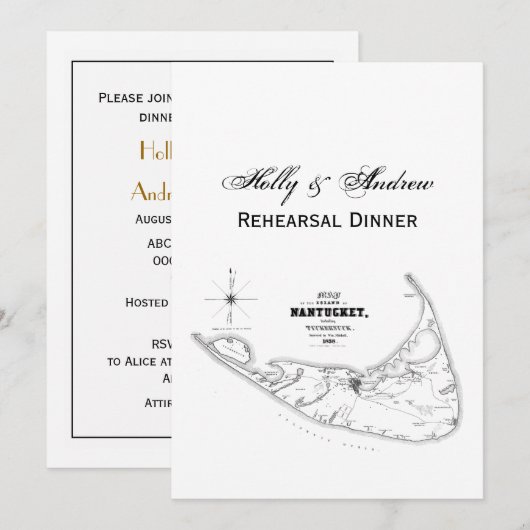 Nantucket Island MA Map Black Kaart (Voorkant / Achterkant)