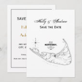 Nantucket Island MA  Map Black Kaart (Voorkant / Achterkant)