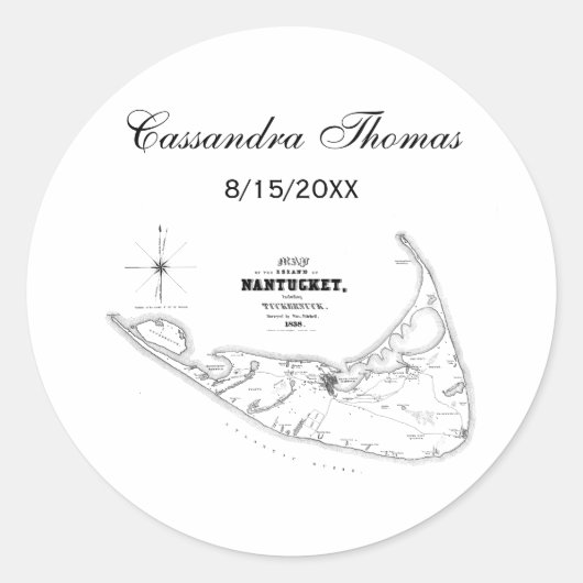 Nantucket Island MA  Map Black Ronde Sticker (Voorkant)