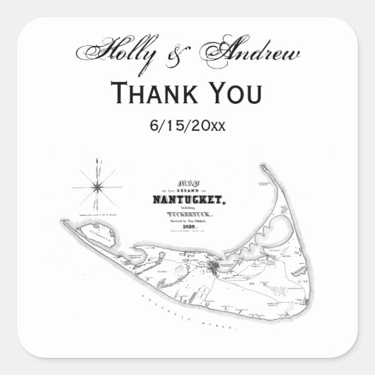 Nantucket Island MA  Map Black Vierkante Sticker (Voorkant)