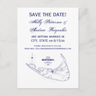 Nantucket Island MA  Map Navy Blue Aankondigingskaart