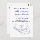 Nantucket Island MA  Map Navy Blue Aankondigingskaart (Voorkant / Achterkant)