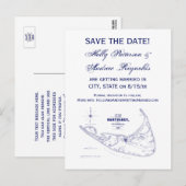 Nantucket Island MA  Map Navy Blue Aankondigingskaart (Voorkant / Achterkant)