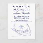 Nantucket Island MA  Map Navy Blue Aankondigingskaart (Voorkant)