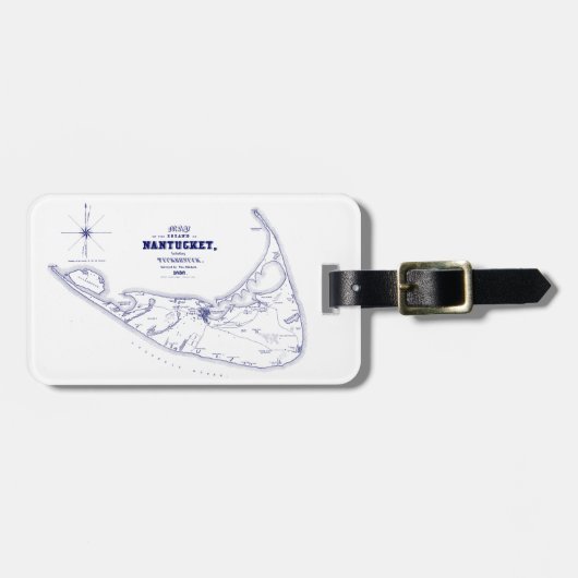 Nantucket Island MA  Map Navy Blue Bagagelabel (Voorkant horizontaal)