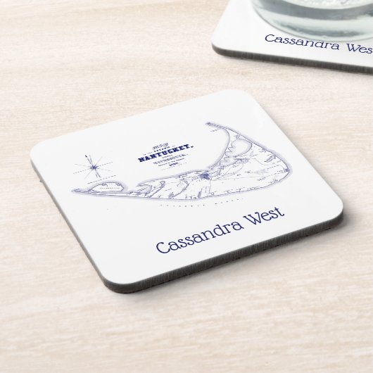 Nantucket Island MA  Map Navy Blue Bier Onderzetter (Linkerzijde)