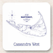 Nantucket Island MA  Map Navy Blue Bier Onderzetter (Voorkant)