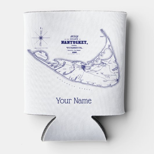 Nantucket Island MA  Map Navy Blue Blikjeskoeler (Voorkant)
