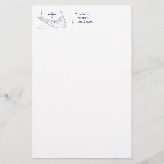 Nantucket Island MA Map Navy Blue Briefpapier (Voorkant)