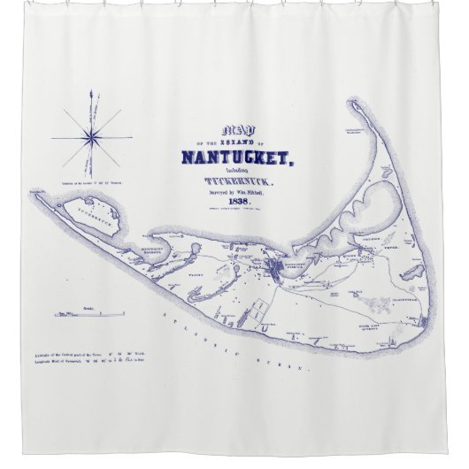 Nantucket Island MA  Map Navy Blue Douchegordijn (Voorkant)