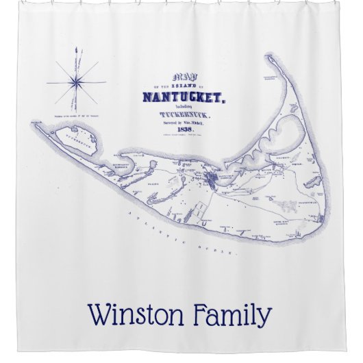 Nantucket Island MA Map Navy Blue Douchegordijn (Voorkant)
