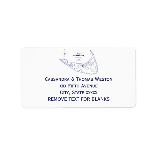 Nantucket Island MA  Map Navy Blue Etiket (Voorkant)