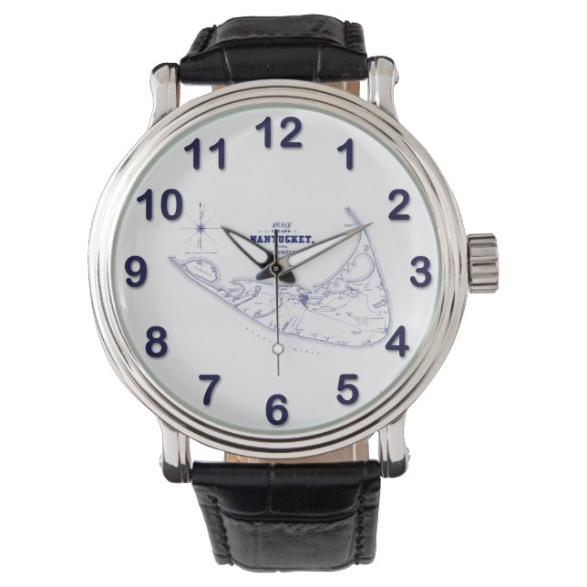 Nantucket Island MA  Map Navy Blue Horloge (Voorkant)
