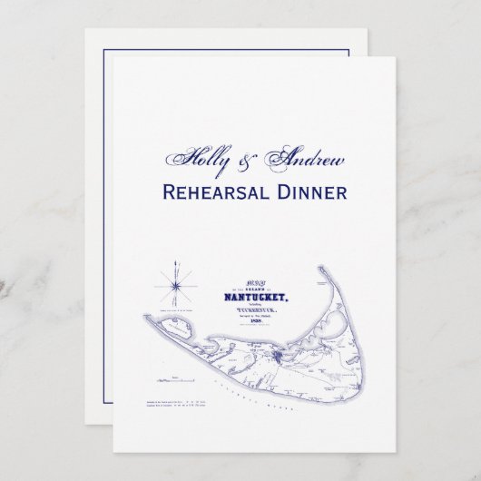 Nantucket Island MA  Map Navy Blue Kaart (Voorkant / Achterkant)