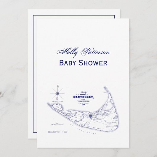 Nantucket Island MA  Map Navy Blue Kaart (Voorkant / Achterkant)