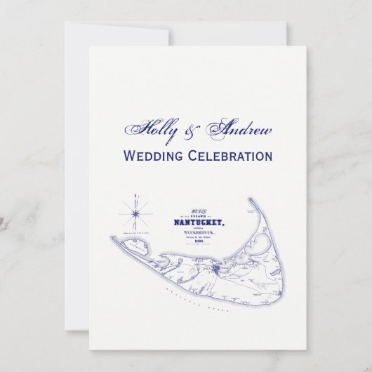 Nantucket Island MA  Map Navy Blue Kaart (Voorkant)