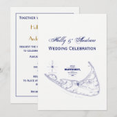 Nantucket Island MA  Map Navy Blue Kaart (Voorkant / Achterkant)