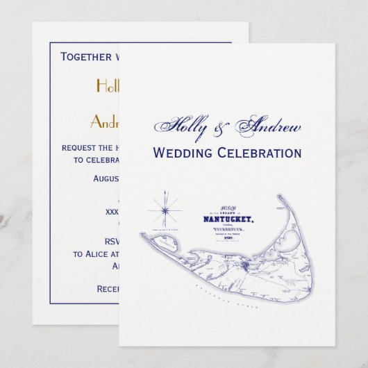 Nantucket Island MA  Map Navy Blue Kaart (Voorkant / Achterkant)
