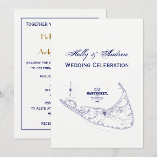 Nantucket Island MA Map Navy Blue Kaart