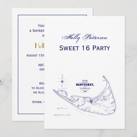 Nantucket Island MA Map Navy Blue Kaart (Voorkant / Achterkant)