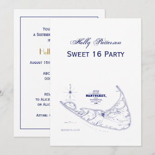 Nantucket Island MA Map Navy Blue Kaart