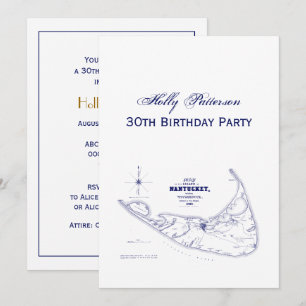 Nantucket Island MA Map Navy Blue Kaart