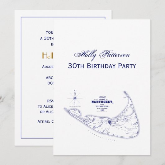 Nantucket Island MA  Map Navy Blue Kaart (Voorkant / Achterkant)