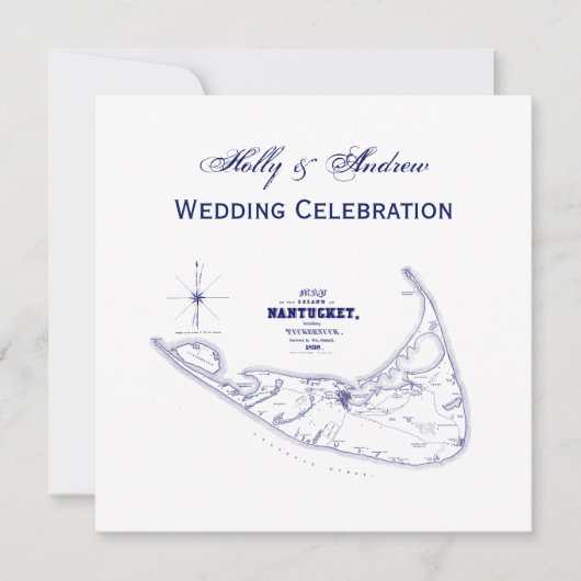 Nantucket Island MA  Map Navy Blue Kaart (Voorkant)