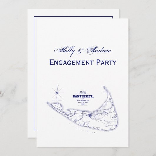 Nantucket Island MA  Map Navy Blue Kaart (Voorkant / Achterkant)