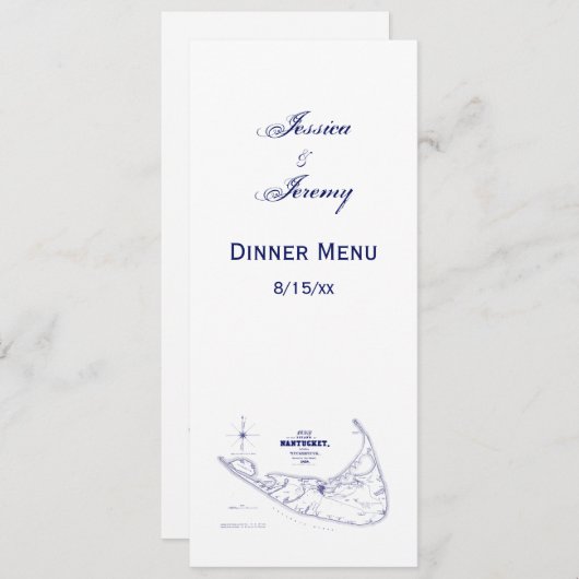 Nantucket Island MA  Map Navy Blue Kaart (Voorkant / Achterkant)