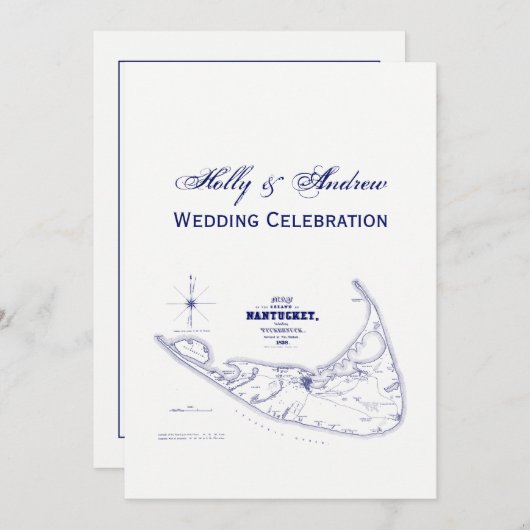 Nantucket Island MA  Map Navy Blue Kaart (Voorkant / Achterkant)
