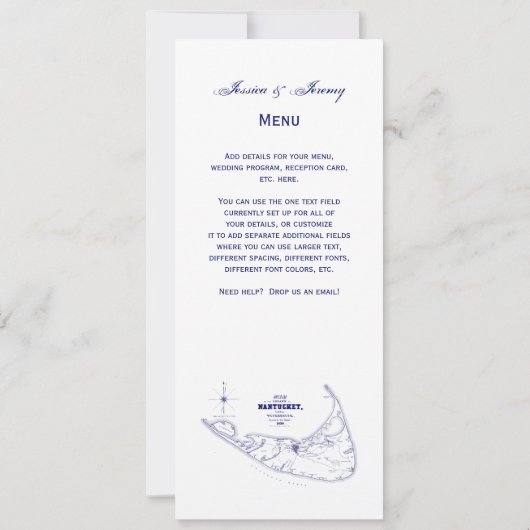 Nantucket Island MA Map Navy Blue Kaart (Achterkant)