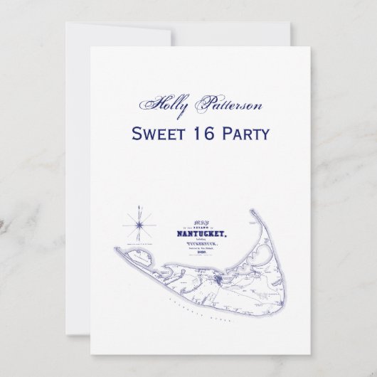 Nantucket Island MA  Map Navy Blue Kaart (Voorkant)