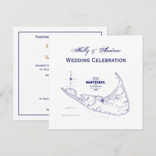 Nantucket Island MA  Map Navy Blue Kaart (Voorkant / Achterkant)