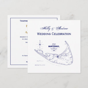 Nantucket Island MA  Map Navy Blue Kaart