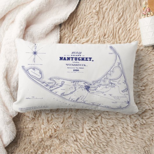 Nantucket Island MA Map Navy Blue Kussen (Deken)