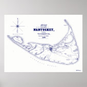 Nantucket Island MA  Map Navy Blue Poster (Voorkant)
