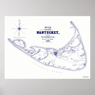 Nantucket Island MA  Map Navy Blue Poster
