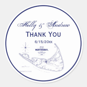 Nantucket Island MA  Map Navy Blue Ronde Sticker