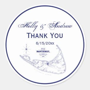 Nantucket Island MA  Map Navy Blue Ronde Sticker