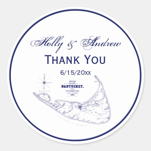 Nantucket Island MA  Map Navy Blue Ronde Sticker (Voorkant)