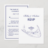 Nantucket Island MA  Map Navy Blue RSVP Kaartje (Voorkant / Achterkant)