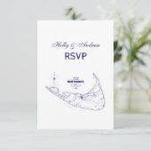 Nantucket Island MA  Map Navy Blue RSVP Kaartje (Staand voorkant)