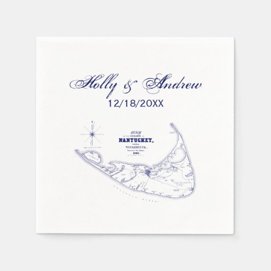 Nantucket Island MA  Map Navy Blue Servet (Voorkant)
