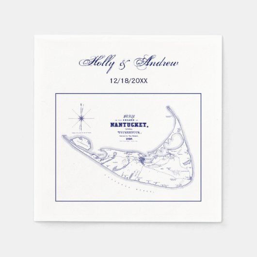 Nantucket Island MA  Map Navy Blue Servet (Voorkant)